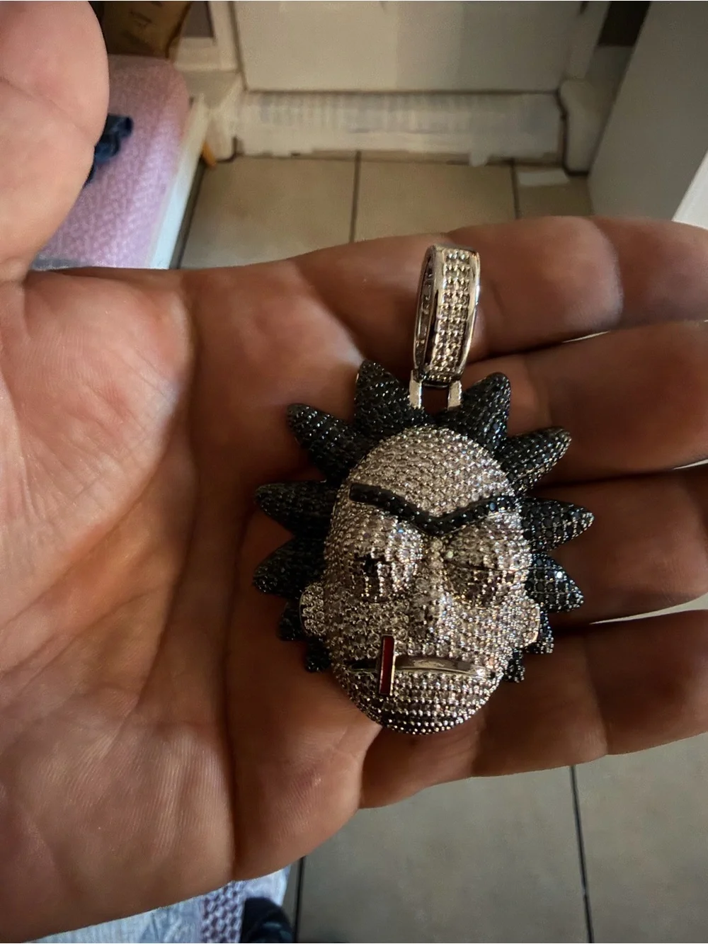 14K White Gold Plated Ricky Martin Pendant + FREE 24” Rope Chain